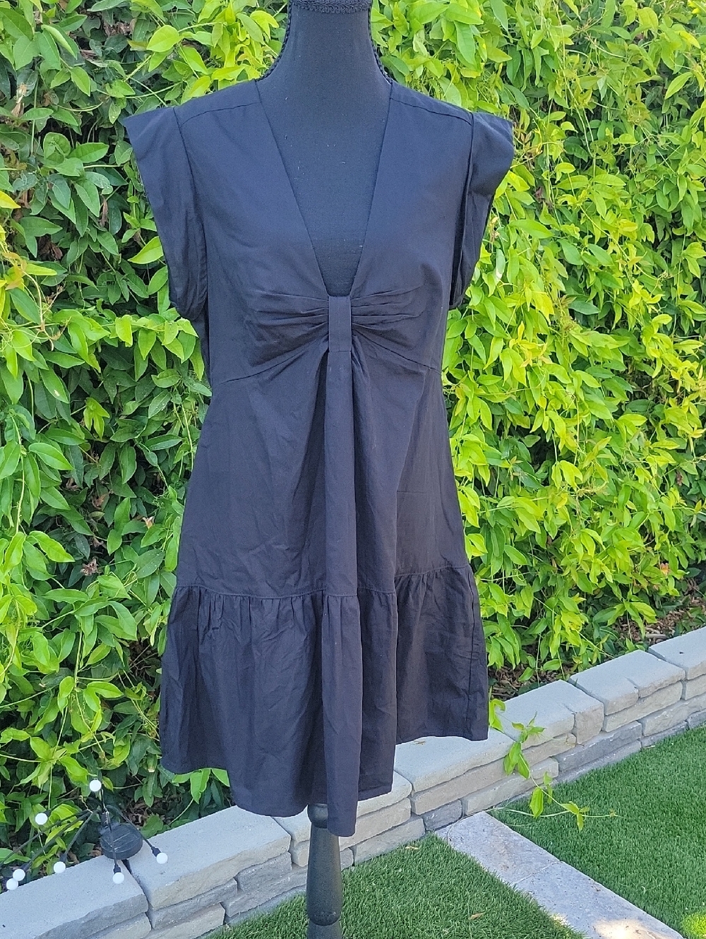 Steve Madden Black 100% Cotton Deep V Flowy Dress Sz L